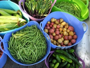Buckets of vegetables