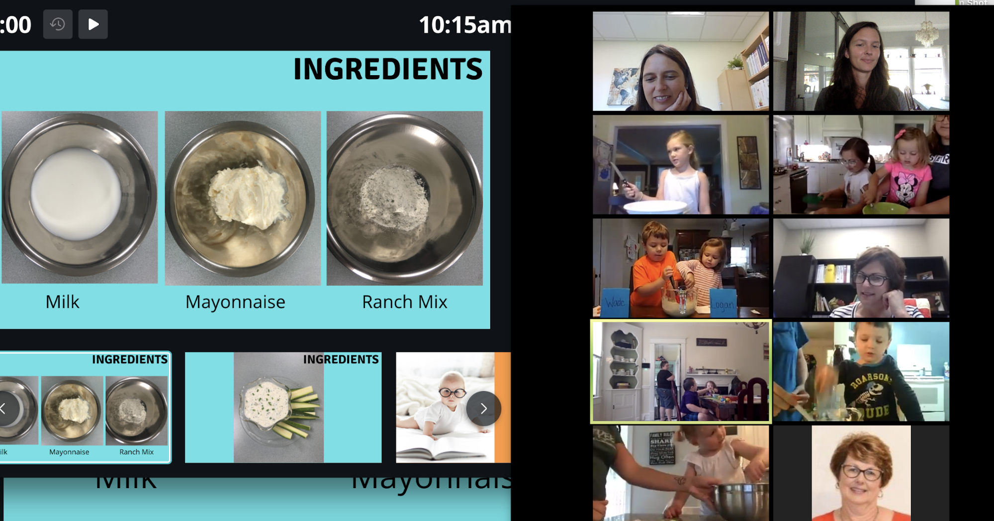 Sarah Ware teaching a virtual cooking class for kids